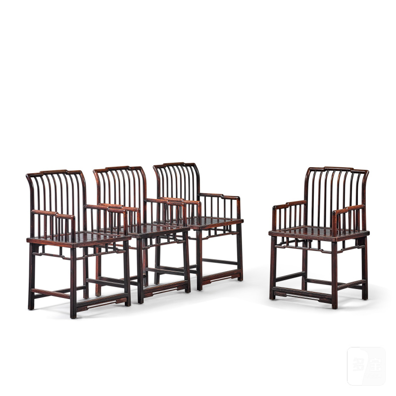 A set of four hardwood low-back armchairs, Qing dynasty, 19th century | 清十九世紀 硬木玫瑰椅四張成堂 - 图1